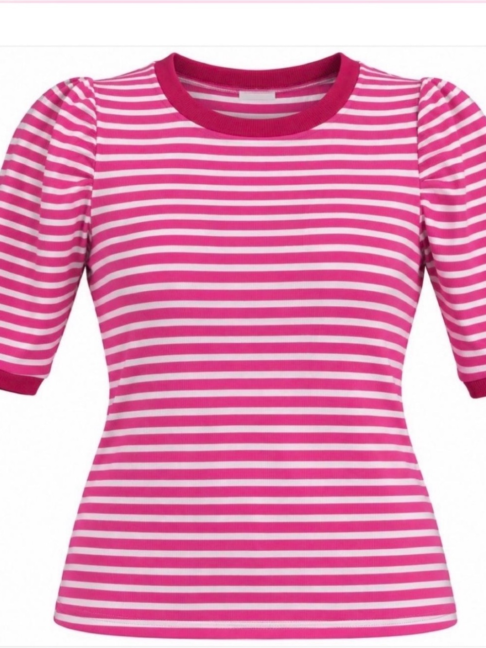 Rebecca Minkoff Pink & White Striped Puff Sleeve Tee